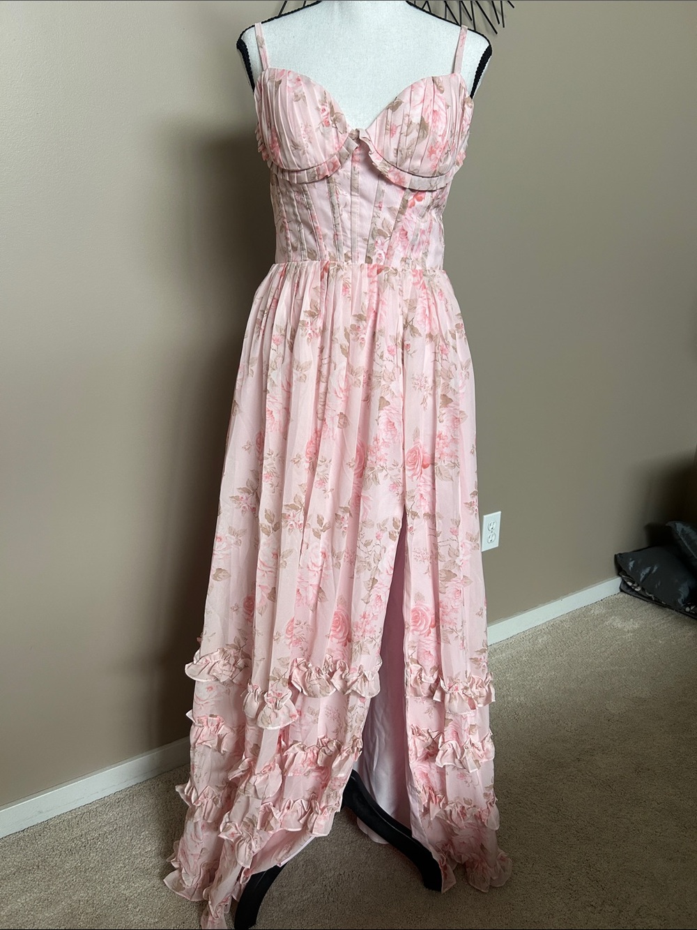 NWT Floral Ruffle Corset Dress with Slit Sz S